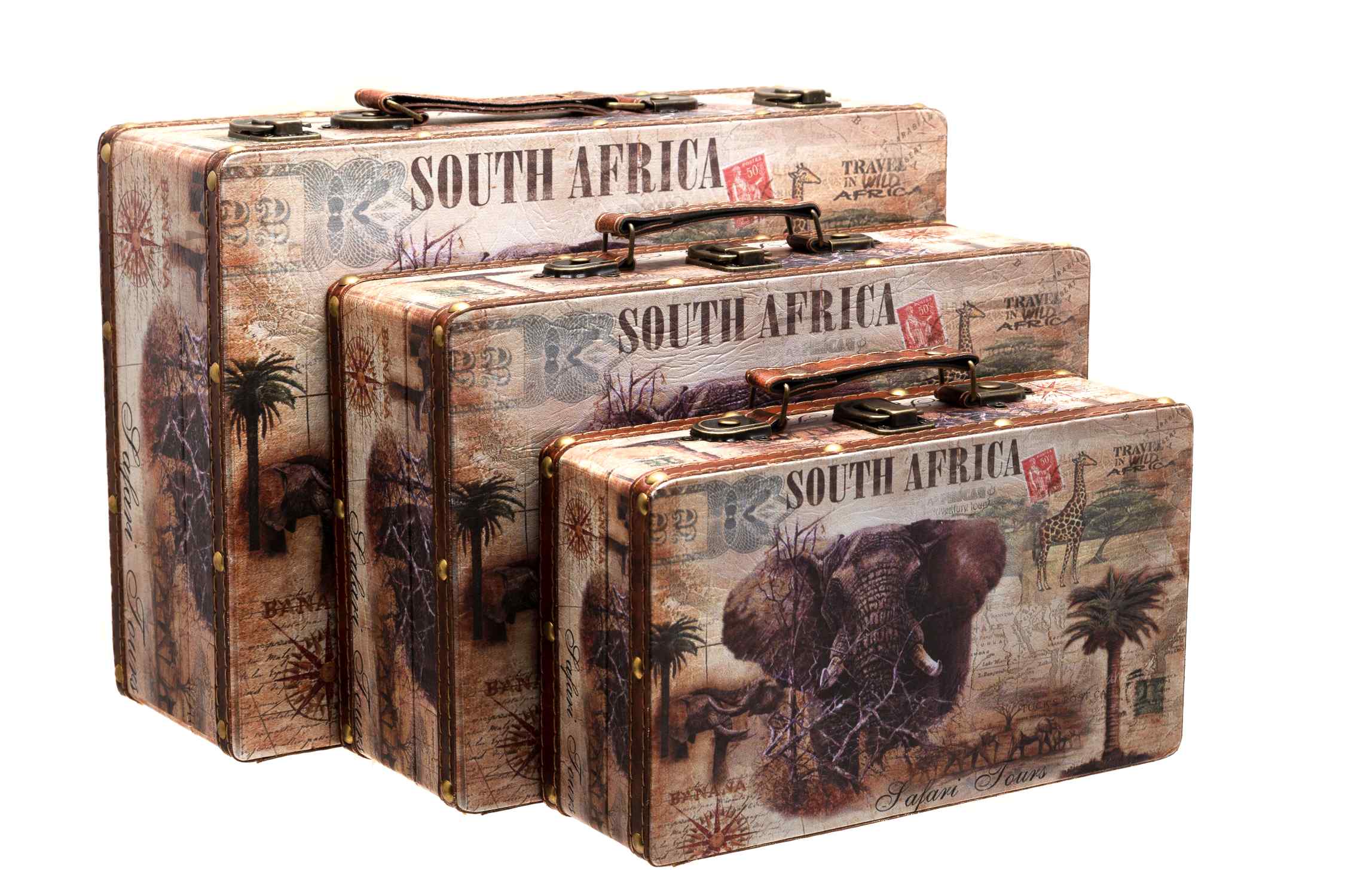 Truhe Kiste KD1286 Koffer Afrika Safari Holztruhe mit Kunstleder